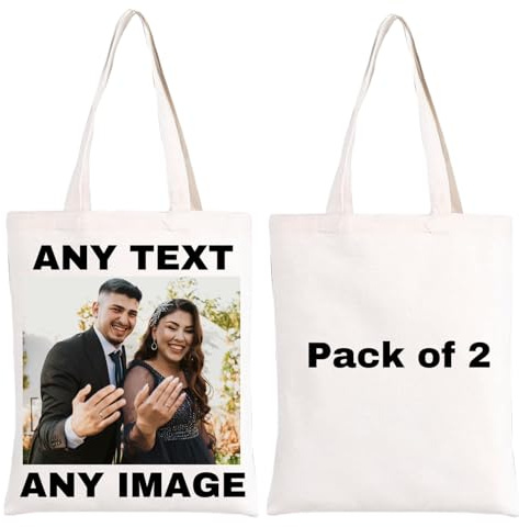JPHCHSC Personnalisé Sac, Sac Tote bag en Toile Avec Photo et Texte Personnalisable, Sac Tissu, Sac En Toile, Sac Cabas Réutilisable