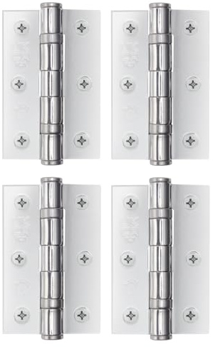 EAI Polished Chrome Door Hinges, 76mm / 3 Inch, 2 Pairs Fire Rated | Internal Fire Door Hinges, Perfect for Wooden Doors, Smooth Operation, Ball Bearing Hinges, Fixings Included