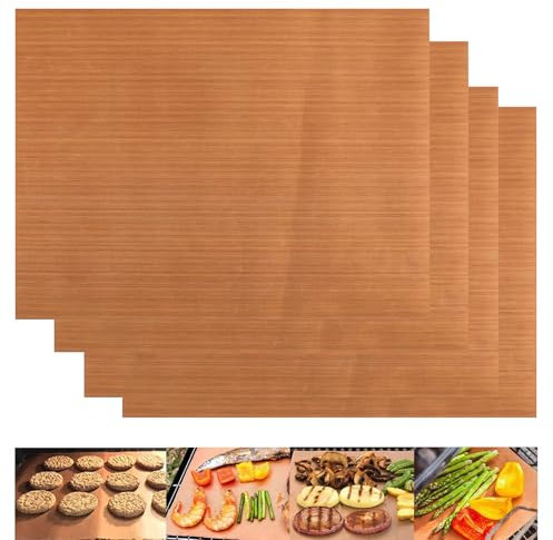 Jidyllic 4 fogli riutilizzabili antiaderenti per forno, in teflon, antiaderenti, lavabili, per barbecue, barbecue, barbecue, pane, biscotti, carne (40 x 30 cm)