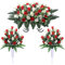 Lodou Artificial Cemetery Flower for Graves,Headstone Flower Saddle,Cemetery Memorial Flowers with Vase and 2 Memorial Bouquets for Grave Tombstone Headstone Decoration (Red White)