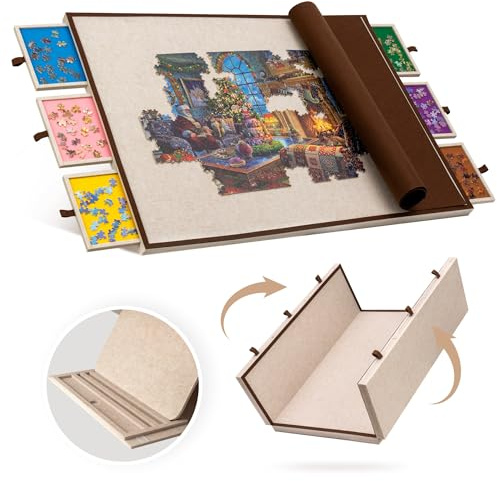 Becko US Tavola puzzle pieghevole e inclinabile da 2000 pezzi, con 6 cassetti e copertura, tavolo puzzle leggero e portatile con supporto integrato per la regolazione dell'angolo, per puzzle da 2000,
