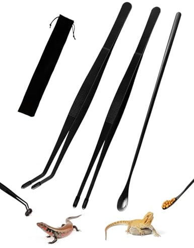 MaviyTxen 3PCS Reptile Feeding Tongs with Rubber Tips, 11.8-inch Stainless Steel Reptile Tongs and Spoon Long Feeding Tweezers for Turtles, Bearded Dragons, Geckos, Tree Frog, Tank Accessories
