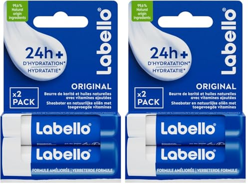 LABELLO Duo Original (2 x 5,5 ml), Baume à lèvres enrichi en huiles naturelles et à la texture onctueuse, Soin des lèvres Hydratation longue durée pendant 24H (Lot de 2)