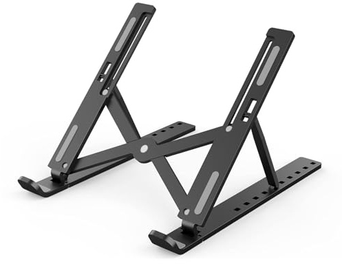 Diffaxy Supporto per computer portatile regolabile in altezza, supporto pieghevole per scrivania, supporto per laptop in ABS + silicone, supporto per laptop con raffreddamento ventilato per laptop da