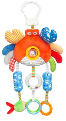 Sensillo - Jouet Poussette Bébé, Chaîne Poussette, Jouet Poussette Siège Auto, Hochets Peluche, Anneaux, Animal Suspendu, pour Enfants et Jeunes Filles Dès la Naissance - Crabe