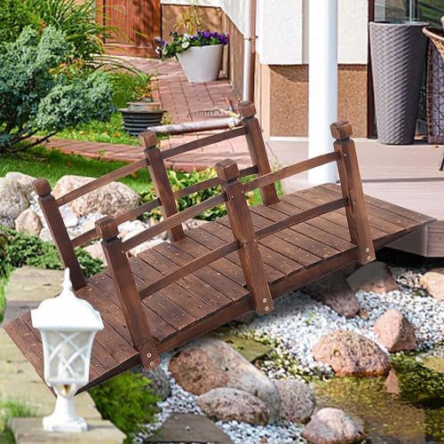Dekorative Gartenbrücke aus Holz mit Sicherheitsgeländern, perfekter Bogenweg für Koiteiche, trockene Bachbeete und Outdoor-Landschaftsbau