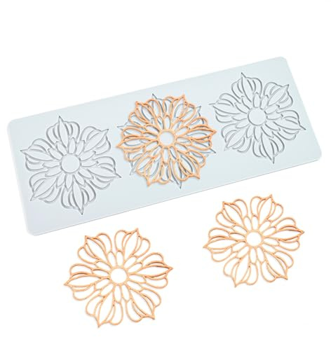 TUKE Molde de encaje de silicona con patrón de flores para fondant, chocolate, arcilla, jabón, resina, yeso, decoración de manualidades, tartas de boda, joyería, recorte de cupcakes (F_ flor)