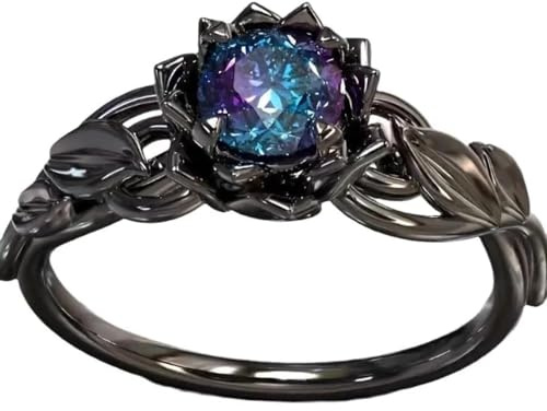 Hasdnker Ring Ringe Damen Bijouterie Herren Elegante Schwarze Farbe Blume Hohl Ringe Für Frauen Runde Blau Lila Stein Ringe Schmu