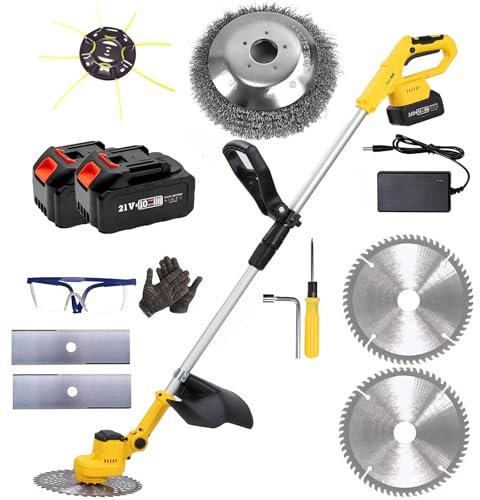 Weed Wacker - Decespugliatore elettrico ricaricabile 3 in 1, alimentato a batteria da 2,5 Ah, senza fili, 21 V, con lama e caricabatterie