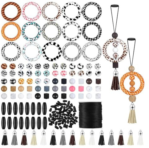 Louttary Set zum Basteln Von Perlenringen Aus Silikon, 65 mm Runde Silikonschlaufe, Silikonperlen, Schlüsselanhänger, Quasten für Selbstgemachte Anhänger