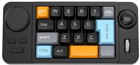 Qcbuegof Couleur éclairée 19 touches Petit clavier de jeu Joystick réglable Double roue macroed Commutateurs remplaçables à chaud Clavier de jeu avec joystick directionnel