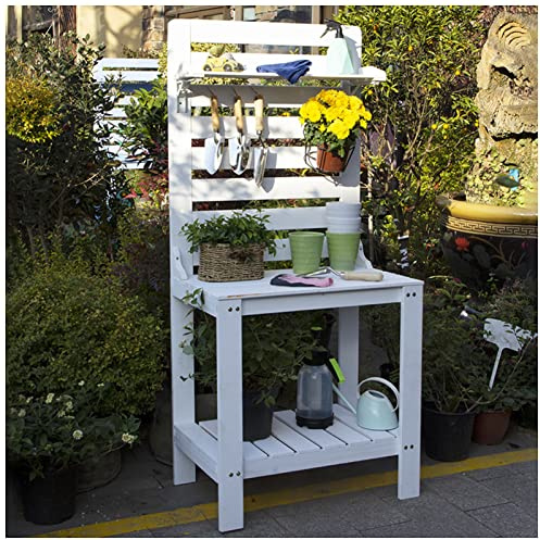 WOTZOV Banc de rempotage, Support à bonsaï, étagère à Fleurs, Support pour Plantes d'intérieur et d'extérieur, présentoir pour Pots de Fleurs, pour Maison, pelouse, ja,White