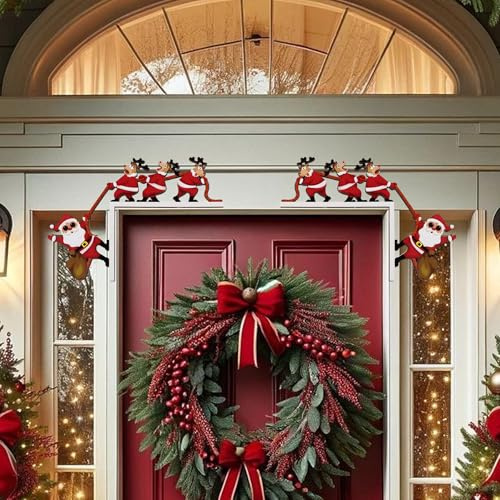 ZoneYan 2 Stück Creative Türrahmen Deko Weihnachten, Türdeko Weihnachten, Holz Weihnachtsdeko Tür, Weihnachtsmann Türecke Dekoration, Dekoration Weihnachtsecktürrahmen, Türrahmen Deko Weihnachts