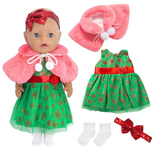 4 Stück 14-18 Zoll Baby Puppen Puppenkleidung für 35-45 cm Puppen, Frühling und Winter Puppen Outfits für mit Plüschschal Kleid Stirnband Socke New Born Kleidung Zubehör für Karnevals-Ostergeschenke
