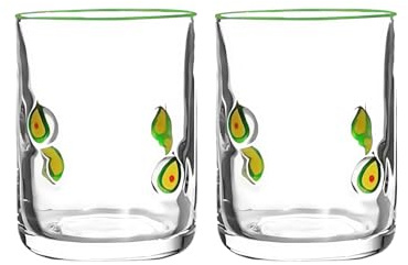 PANGBOER Pair Of Lemon Print Vintage juices Glasses Sturdy Glasswares With 14oz Capacity Ideal For Cocktails Water Decors