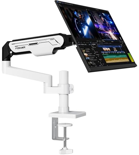 Fydeamer Monitor Halterung Einzelner Gasdruckfeder Monitorarm für 17-32 Zoll bis 9 kg, Bildschirmhalterung mit Höhenverstellung und Neigung, VESA-Schreibtischhalterung mit Zwei Montagearten, Weiß | Ergonomischer Monitorarm mit Säule für extra Höhe; VESA 75/100mm, drehbar und höhenverstellbar für Homeoffice 2 Installations