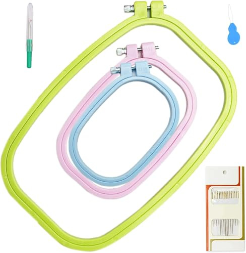 3 Größen Stickrahmen, bunt, rechteckig, quadratisch, Kreuzstich, Nähwerkzeug für Handwerk, praktisches Nähen (mehrfarbig) mit 16 Handnähnadeln mit 1 Fadenführung