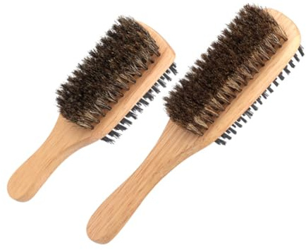 Housoutil Doppelseitige 2 für Männer Haarbürste Wildschweinborsten Stück Vielseitige Stylingbürste aus Gummiholz mit Nylonborsten für Haare und Bartpflege