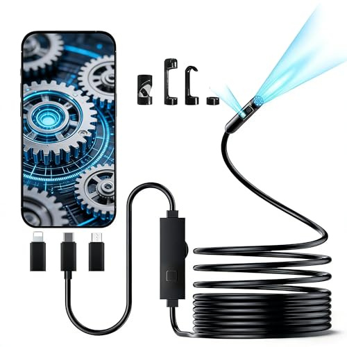 1920P Dual Lens Borescope with 8 Adjustable LED Lights,Endoscope Camera with Light,IP67 Waterproof Inspection Camera,16.4FT Semi-Rigid Snake Camera for iPhone& Android