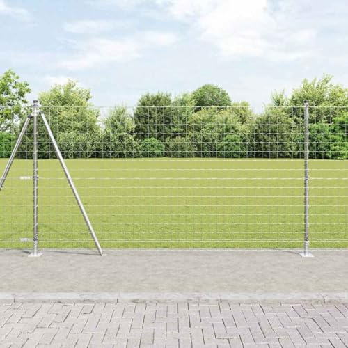 Gartenzaun Begrenzungszaun Maschendrahtzaun,Zaun mit Pfosten Silber 1,2 x 25 m Stahl,Hühnerdraht Für Garten,Haus,Hof,Schnell Zu Montieren