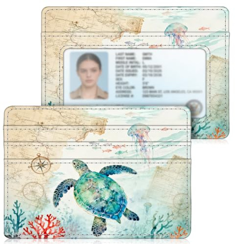 FINTIE Flache Geldbörse Kartenetui Ausweishülle,RFID Schutz Slim Geldbeutel | Premium Kunstleder Kreditkartenetui mit ID-Fenster und Schnellzugriff-Fach für Herren Damen, Unterwasserwelt