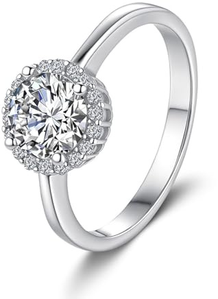 Ayoiow Vorsteckring Ehering für Damen, 1ct Moissanit Halo Wedding Bands Rings, 14 Karat Weißgold Größe 53 (16.9)