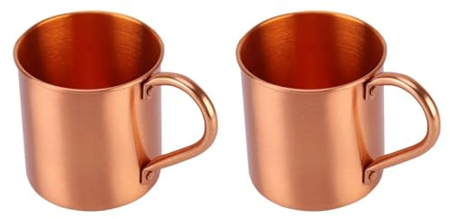 Jaywool Smooth Rounded Lip Ergonomic Handle(2pc), Copper Mugs(410ml), Handcrafted Pure Solid Copper No Lining Finish Mug