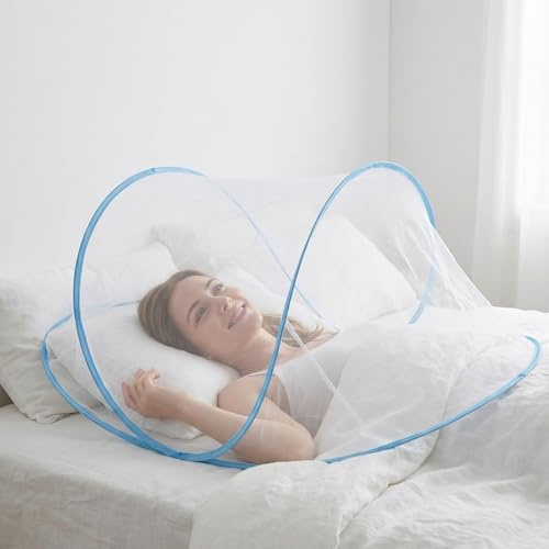 Mosquito Net for Bed, Pop Up Mosquito Net, Travel Mosquito Net, Portable Insect Protection for Camping and Dormitory Use, Single Bed Mosquito Nets with Dimensions 80x80x56cm in Dream Blue