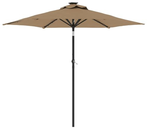Mhdvray Parasol LED - 225 x 225 cm - Blanc - Avec mât en acier et manivelle - Parasol de balcon inclinable pour jardin, terrasse et balcon, taupe, 225 x 225 x 212 cm