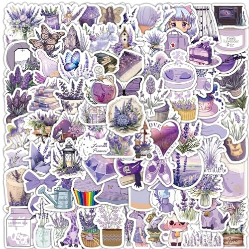 103PCS Lavender Purple Aesthetic Stickers Waterproof Vinyl Decorative Decals for Scrapbooking Journal Laptop Water Bottle DIY Crafts
