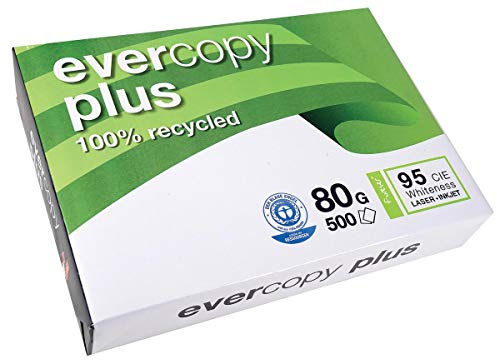 Clairefontaine 50048SC - Karton mit 5 Ries Druckerpapier / Kopierpapier Evercopy Plus, Recycling Papier, DIN A4, 80g, 500 Blatt x 5, Weiß, 1 Karton