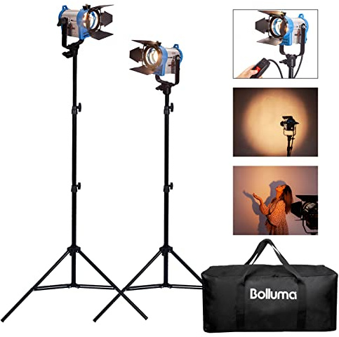 PYXEL Profesional Fresnel de Tungsteno Luz Continua Pro Video luz del Punto 150W Kit: 2X 150W Spotlight, 2X Soporte de luz, 1x Bolsa de Trípode y Bombilla Halógena para Fotográfico Estudio