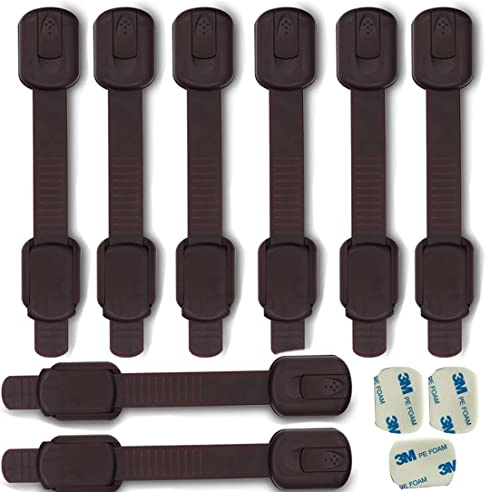 Child Safety Cabinet Locks for Baby Proof,Child Proof Safety Locks for Cabinets,Drawers,Cupboard,Oven,Fridge,8Packs Brown Locks,BAOWEIJD