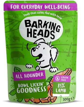 Barking Heads Chop Lickin' Lamb våtfoder för hundar, hundfoder vått med 85% gräsfodrat lamm, utan konstgjorda smaker, hundmat, spannmålsfri med vitaminer och mineraler (10 x 300 g)