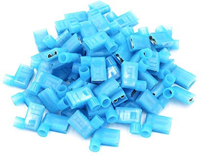 RuoFeng 100pcs 90 Degree Nylon Insulated FemalePush On Wire Terminal Connector 16-14AWG(blue）