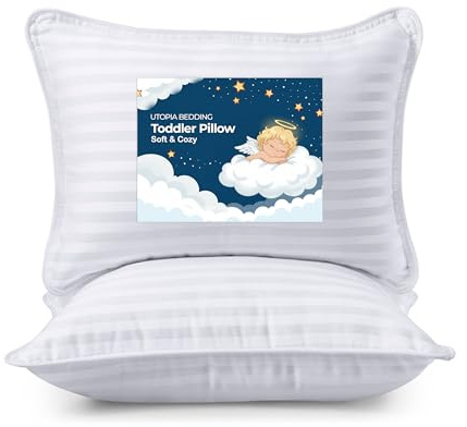 Utopia Bedding Toddler Pillow (White, 2 Pack), 13x18 Pillows for Sleeping, Soft and Breathable Cotton Blend Shell, Small Kids Pillow Perfect for Toddler Bed and Travel (Intended for Age 2 and up)
