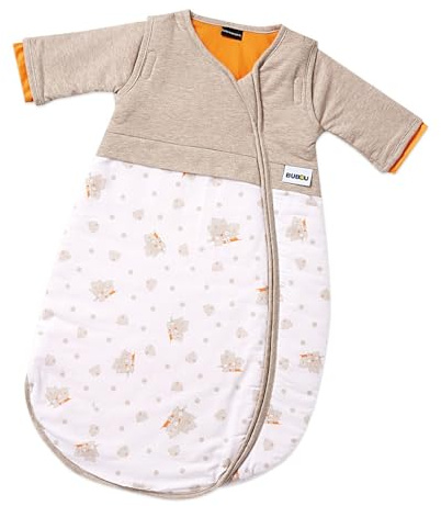 Gesslein Baby Schlafsack Bubou, Ganzjahres-Schlafsack mit Temperaturregulierung (langer Reißverschluss, 90), beige-orange-weiß Bärchen Motiv