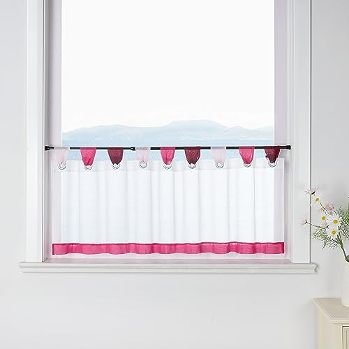ESLIR Scheibengardine mit Schlaufen, Kurzgardine Voile, Rosa HxB 60x120cm | Vorhang Küche, Bistrogardinen Transparent, Stores Gardinen, 1 Stück