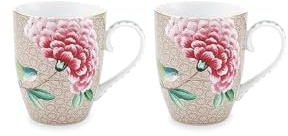 Pip Studio 2er Tassen-Set Blushing Birds | Khaki - 350 ml