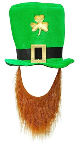 W WIDMANN MILANO Party Fashion - Zylinder St. Patrick's Day | Hut mit Bart und goldenem Kleeblatt für St. Patrick's Day, Karneval und Mottoparty