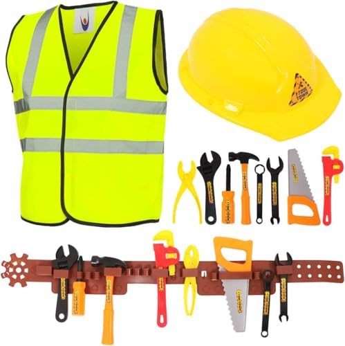 Childs Builder Playset Kids Toy Toolkit - Builder Dress Up with Tool Belt - Construction Worker Fancy Dress Costume For Boys & Girls