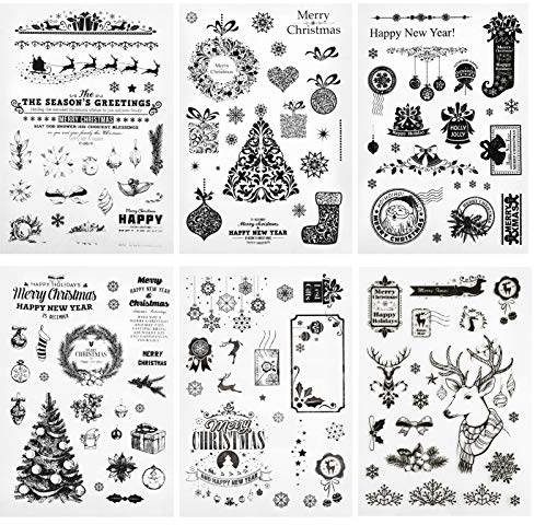 Silikonstempel Weihnachten Deutsch, Naler 6 Blatt Stempel Silikon Weihnachten Silikonstempel Transparent Seal Stamps für Weihnachtskarten Basteln Scrapbooking Dekoration