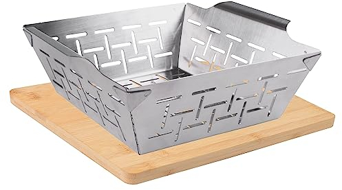 Freyersbacher Grillkorb Edelstahl 24,9 x 21 x 7 cm, Grillkorb für Fleisch, Gemüse und Fisch grillen, für alle Grillarten, auch Gasgrill, für Grillrost Edelstahl