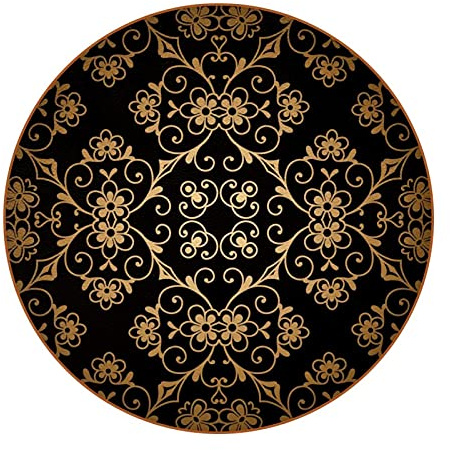 Set of 6 Coasters for Drinks, Vintage Golden Floral Pattern Round Coaster Cup Mat Heat-Resistant Reusable Saucers for Home Restaurant Office and Bar, 4 Inches