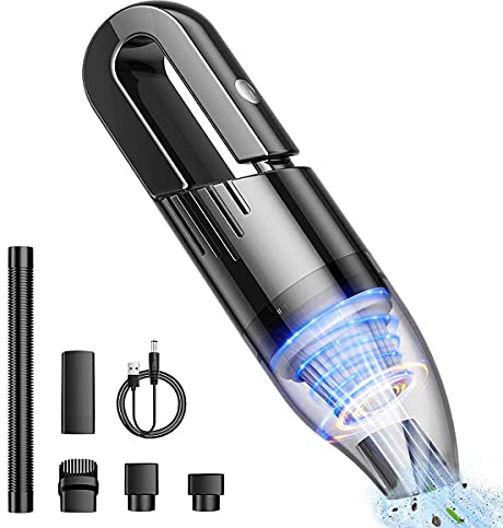 Handheld Car Vacuum Portable Cordless, Dust Buster Rechargeable High Power Suction, Mini Hand Held Vacuum Cleaner with Washable HEPA Filter, Multi-Nozzles, Lightweight Hand Vacuum for Car Home Office