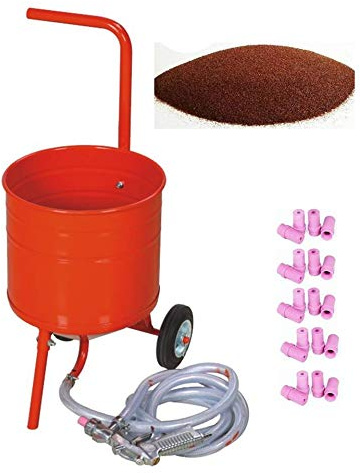 Sableuse Aérogommeuse mobile sur Roulettes 31,50L 50lb 23kg + 20 Buses + Sac 20 kg d'Abrasif Garnet Mesh 80A+