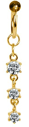 Beydodo 14g Faux Piercing Nombril Clip Femme, Piercing Nombril Tour de Ventre Acier Chirurgical Pendentif Long avec Zircone
