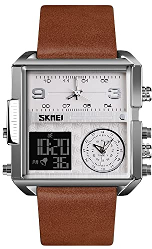SKMEI Quadratische Uhren für Herren,LED-Hintergrundbeleuchtung,Großbild,Multi-Zeitzone,Herrenuhr,wasserdichte,analoge,digitale Herren-Sportuhr