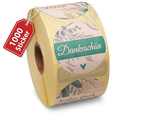 PROlac Danke-Aufkleber Rolle – 50 mm rund – 1000 Stück – Dekorative Etiketten für Geschenke & Pakete