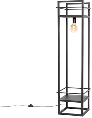 Qazqa Industrie Stehleuchte, Stehlampe - Cage Rack - Schwarz, max. 60W, Geeignet für LED, 130cm, Ideal als Wohnzimmerlampe